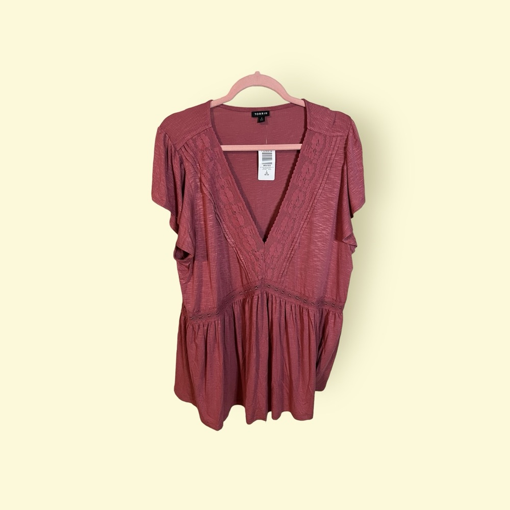 torrid Rose V-Neck Lace Trim Blouson Top